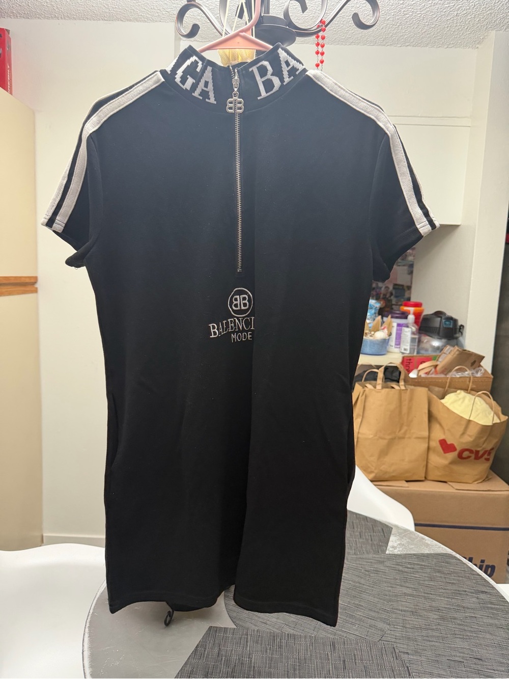 Balenciaga Black Half-Zip Logo Pullover with White Embroidery